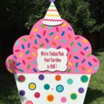 Girl Cupcake with Multi Colored Zig Zag Party Hat